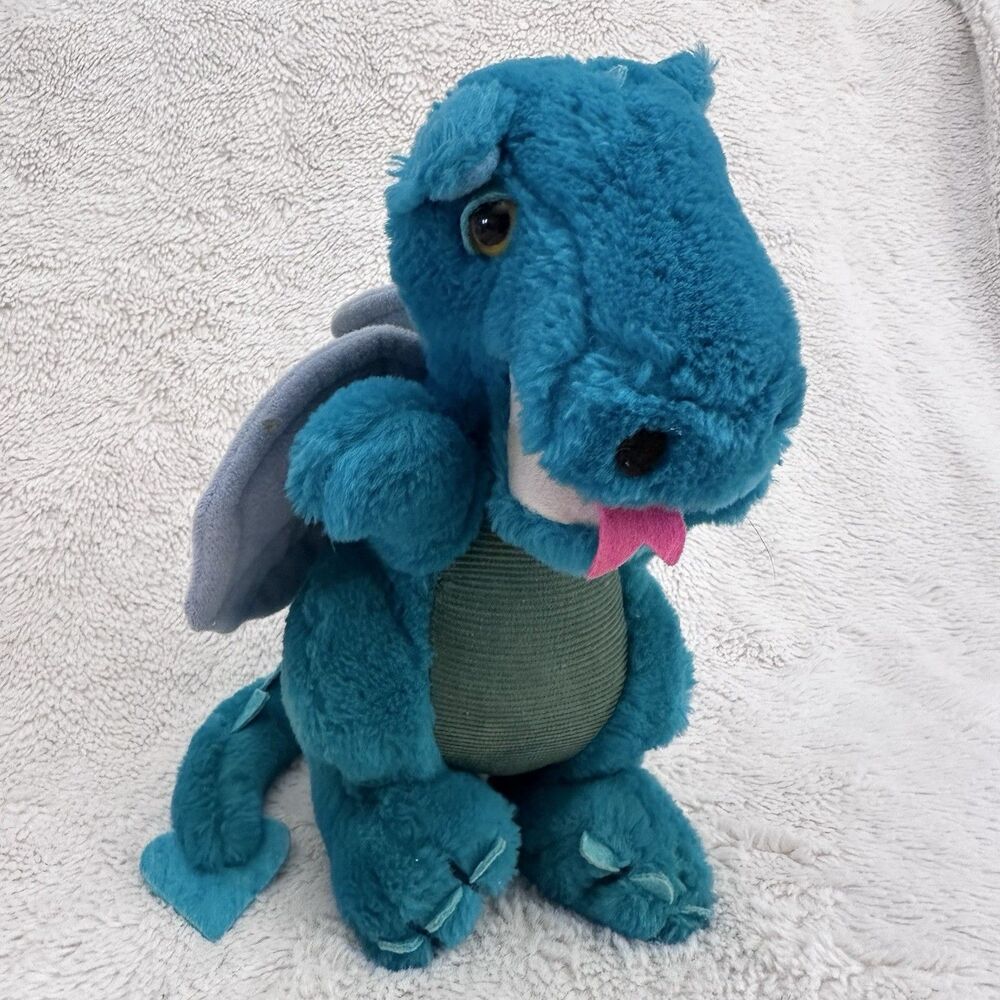 Vintage 1983 Dakin Green Teal Blue Green Dragon with Wings 10" Stuffed Plush